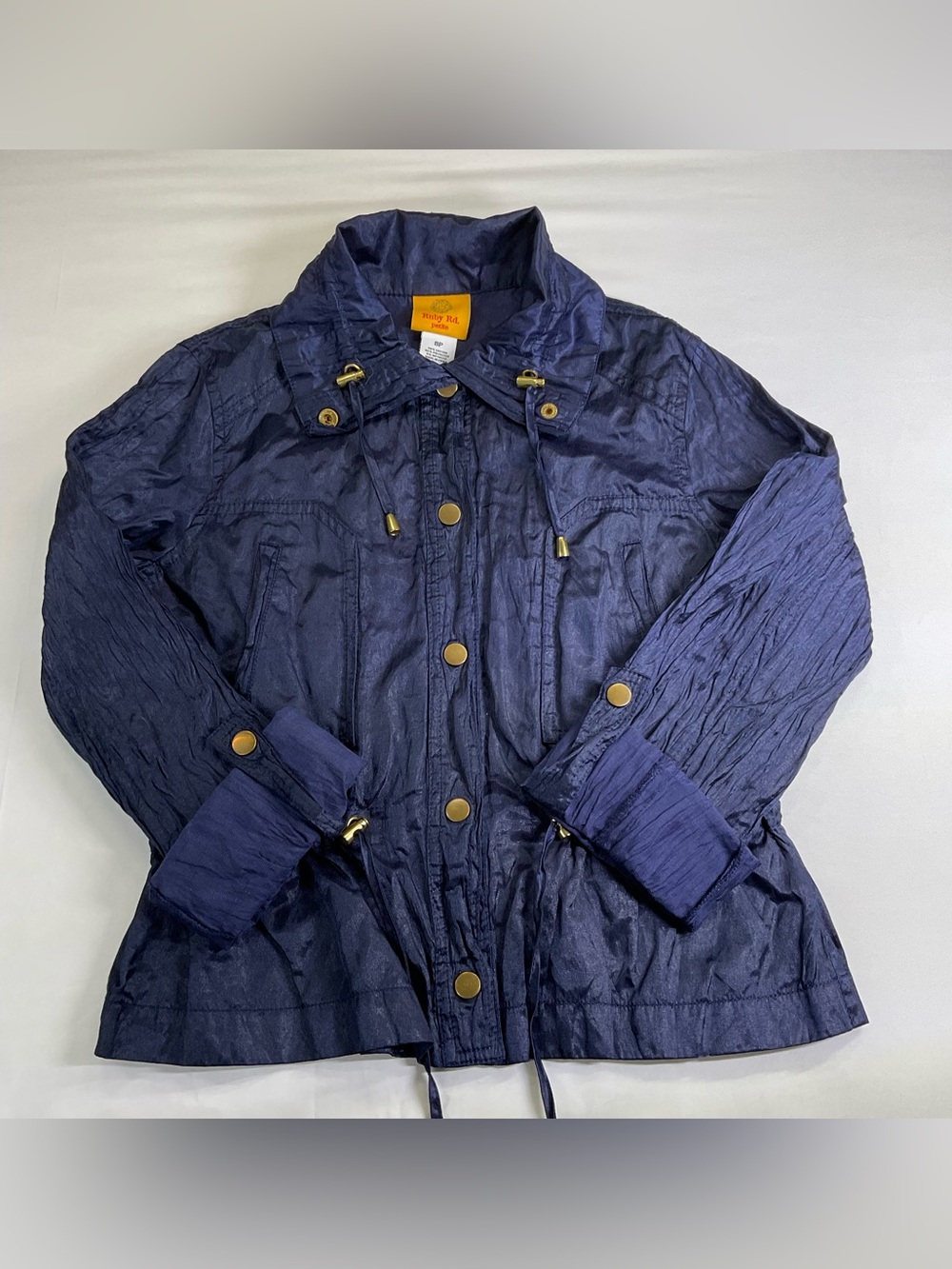 Navy blue Ruby Rd. lightweight windbreaker jacket w gold hardware and drawstring